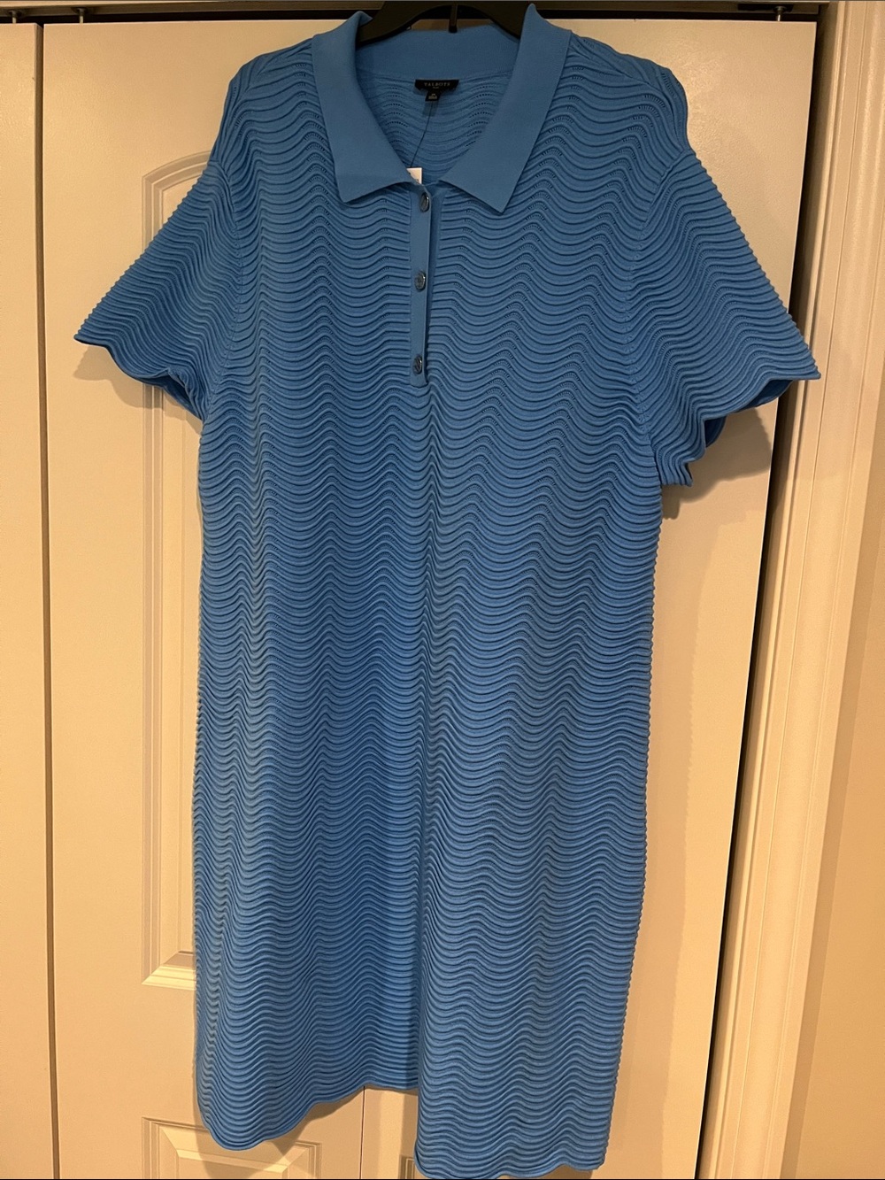 Talbots Sky Blue Wave-Textured Polo Midi Dress